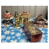 tub of Christmas ceramic houses, ornaments