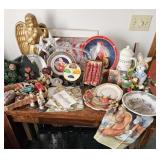 Crate of Christmas, plates, candles, ornaments,