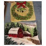 2 hook rugs - Christmas wreath & Barn