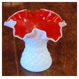 Kanawha Red & White Cased Overlay Glass Vase