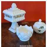 3pcs Westmoreland hand painted milk glass