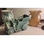 3pcs pottery - McCoy? - car & vases