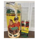Vintage Lincoln logs & dominoes, containers are