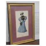 Gorgeous Victorian fashion hand colored? print -