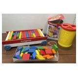 Holgate wooden wagon with blocks and Fisher-Price