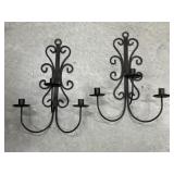 Pair of black wrought iron wall candleholders