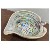 Blown glass leaf bowl