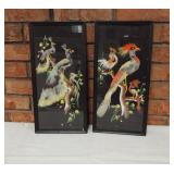 Vintage Japan feather art. Pair of colorful bird