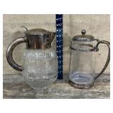 2 pretty silver & glass pitchers