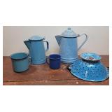 5pcs blue speckled graniteware