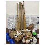 Sports lot w/baseball bats, and baseballs, wiffle