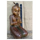 Wood carved & hand painted kneeling boy