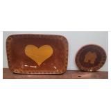 2pcs Foltz folk art pottery - house and heart -