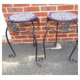 Pair of round mosaic design patio tables. 21.5"