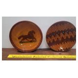 2 pcs Foltz folk art pottery squiggles and horse