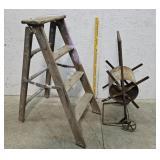 Step ladder, hose reel