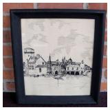 Mid Century Pen & Ink Harbor Scene Drawing Artist