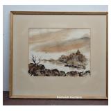 Myer watercolor - dusk overwater with bird