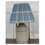 Blue banded jug lamp with shade