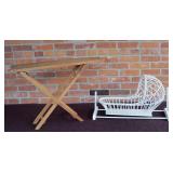 Vintage Childs Wicker Doll Cradle & Wood Ironing