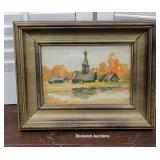 Small Folksy painting on canvas - church - info