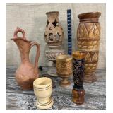 Box of wooden, terracotta lanterns, chalices,