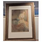 Large vintage print - lady with dog - fantastic