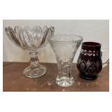 Large candy compote, vase and bohemian red