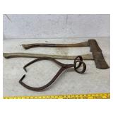 2 axes and ice tongs