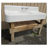 Cast iron double wash board sink with faucet