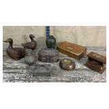 Cast ducks, vases, jewelry boxes, ashtray etc