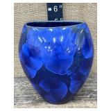 Cobalt blue crystalline pottery vase - signed