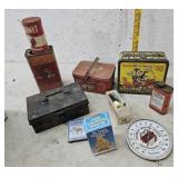 Advertising tins, lunch box, thermometer - rough