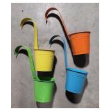 4 tin flower pots - bright colors