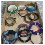 Box lot of bangles - carved Bakelite, beaded,