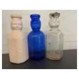 Antique Babyface milk bottles . Cobalt, blue,