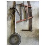 Vintage old tools. Old hand drill, 2 man saw,
