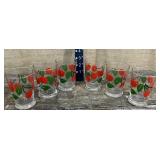 6 retro juice glasses w/ cherries
