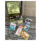 Tin of vintage sewing