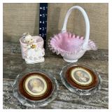 ï¿½Girlyï¿½ lot - ruffled basket, planter, cameo