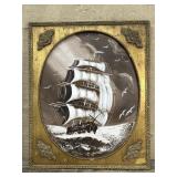 Ship painting on board in antique frame 22ï¿½x18ï¿½
