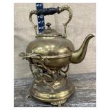 Victorian brass kettle on stand w/ burner