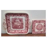 2pcs Masons red & white transferware