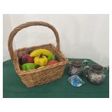 Basket of blown glass fruit, Simpson Hall Miller