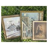 3 framed prints - Jesus, train station, and