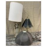 2 table lamps and a hanging globe swag lamp