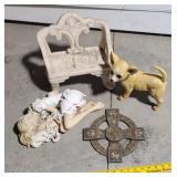 4pcs - resin garden figures- dog, bench, etc