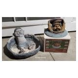 2 garden statues - bird bath and ground peeker -