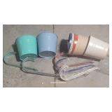 5 tin over the rail flower pots - new W/hardware