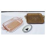 Vintage glass small trays and silhouette ashtray.